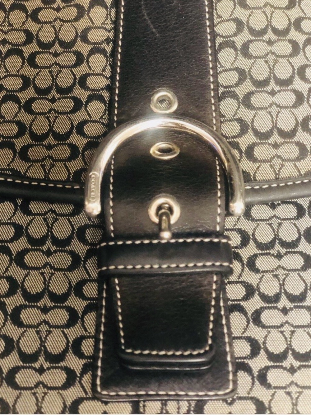 Authentic Coach Soho Black Signature C Canvas Buckle Flap Shoulder Bag 6376 - Picture 6 of 12